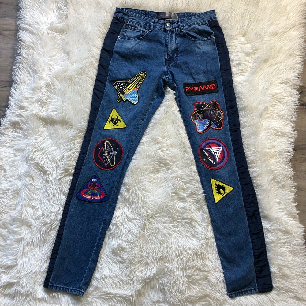 Black Pyramid Patchwork Jeans by Chris Brown, Men’s Size: 32